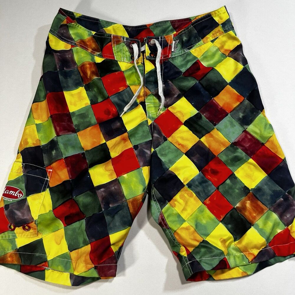 Mambo Australia Men's Board Shorts Swim Trunks Size S Multicolor Tiles Checkered